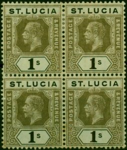 St Lucia 1918 1s Blue-Green Olive Back SG85a Good MM Block of 4