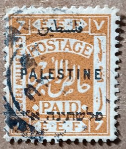 Palestine #54 7m Postage Paid with tri-lingual overprint USED (1922)