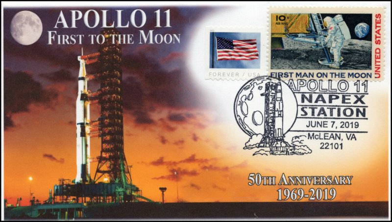 19-123, 2019, Apollo 11 Moon Landing, Pictorial Postmark, NAPEX, Lift off, Event