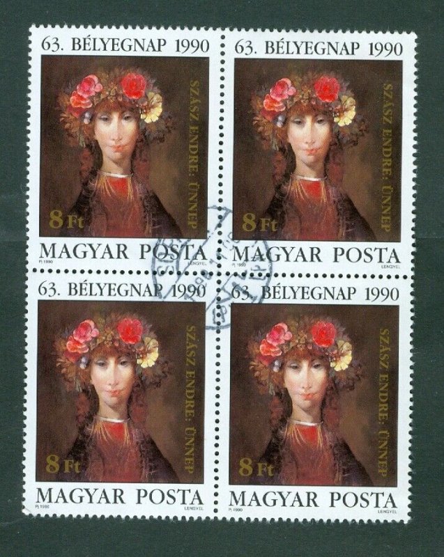 Hungary. 1990. 4-Block, Girl, Flowers. Paintings By Endre Szasz  Sc# 3261.