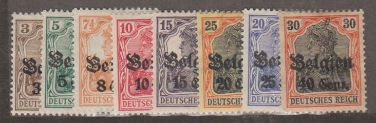 German Occupation - Belgium Scott #N11-N14,N16-N19 Stamp - Mint Set