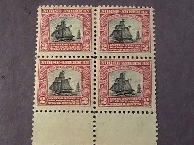 U.S.# 620-MINT/NEVER HINGED(2) & MINT/HINGED(2)--BOTTOM MARGIN BLOCK 4---1925