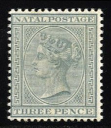 Natal #69 Cat$12.50+, 1887 3p gray, never hinged