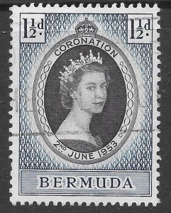 Bermuda Scott 142 Used, 1-1/2d Queen Elizabeth II Coronation issue of 1953