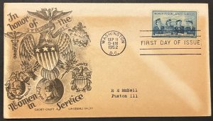 WOMEN IN ARMED FORCES #1013 SEP 11 1952 WASHINGTON DC FIRST DAY COVER (FDC) BX6