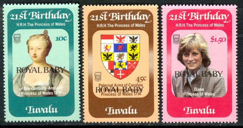 TUVALU 1982 Princess Diana ROYAL BABY Prince William Set Sc 173-175 MNH