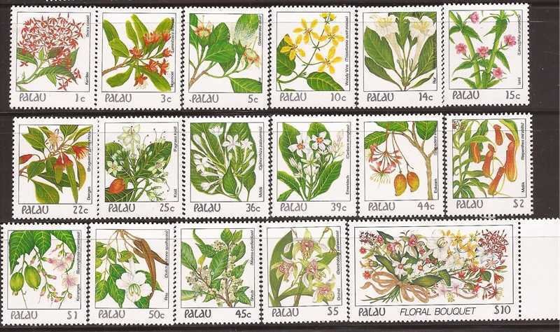 Palau - 1987-8 Indigenous Flowers - 17 Stamp Set - Scott #126-42 