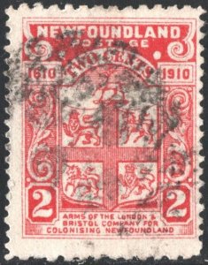 Newfoundland SC#88 2¢ Arms of Colonisation Co. (1910) Used