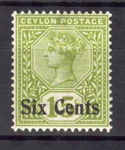 Ceylon Sri Lanka 1899 Queen Victoria overprint 6 c. on 15 c. MNH