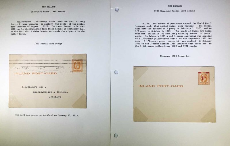 New Zealand Postal Card Collection. Exhibit Style pages 1879-1935 (14268) 