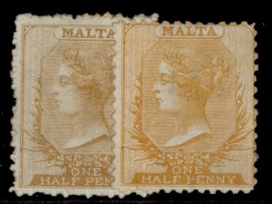 MALTA QV SG14 + 15, ½d SHADE VARIETIES, M MINT. Cat £560.