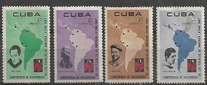 CUBA Sc# 1245-1248 LATIN AMERICAN SOLIDARITY ORGANIZATION  Cpl set of 4 1967 MNH