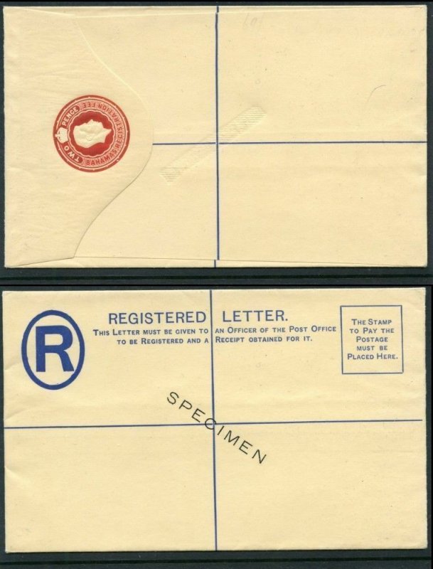 Bahamas 1938 KGVI 2d red Registered Envelope overprint SPECIMEN unused H&G C5a.