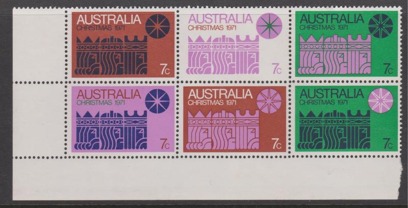 Australia 1971 Christmas Block of 6 Mint 2 Stamps Hinged rest MNH