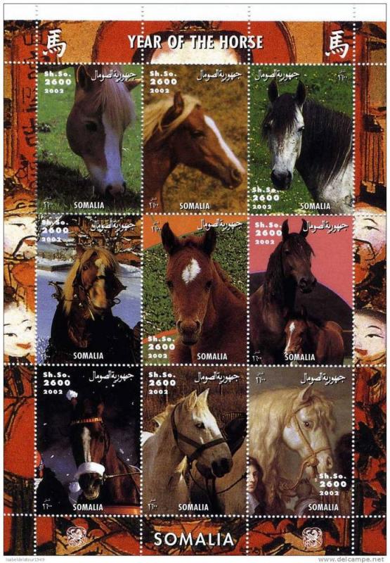 Somalia 2002 ARABIAN HORSES Sheet (9) Perforated Mint (NH)