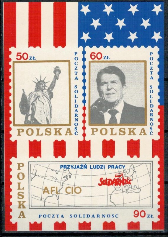 Poland 1988 MNH Stamps Solidarity Post Solidarnosc President Ronald Reagan