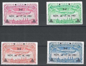 A.S.D.A. 1951 National Postage Stamp Show, Set of 4 Poster Stamps, Never Hinged