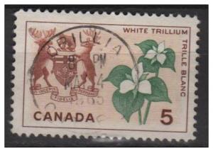 Canada 1964 - Scott 423 used - 5c, White Trillium & Arms 