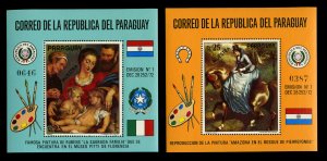 Paraguay #C354-355S, 1973 Holy Family by Rubens, set of two souvenir sheets, ...