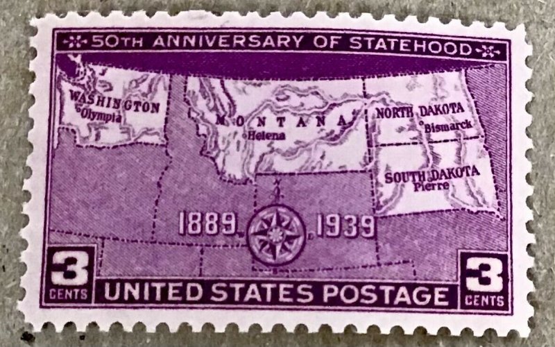  858 Statehood 50th Anniversary Montana Washing N. &S Dak  100 MNH 3 c 1939.