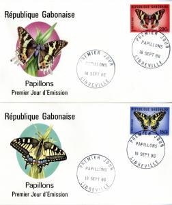 GABON FDC    606-6 SET OF 2 BIN $5.00 BUTTERFLY