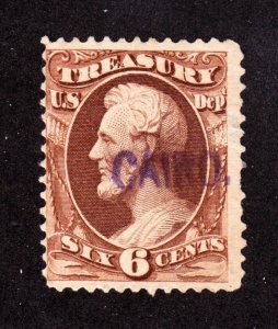 US O75 6c Treasury Dept Official Violet Cairo, Ill Straight Line Fancy Cancel