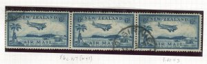 NEW ZEALAND; 1930s early Airmail issue fine used 6d. STRIP of 3