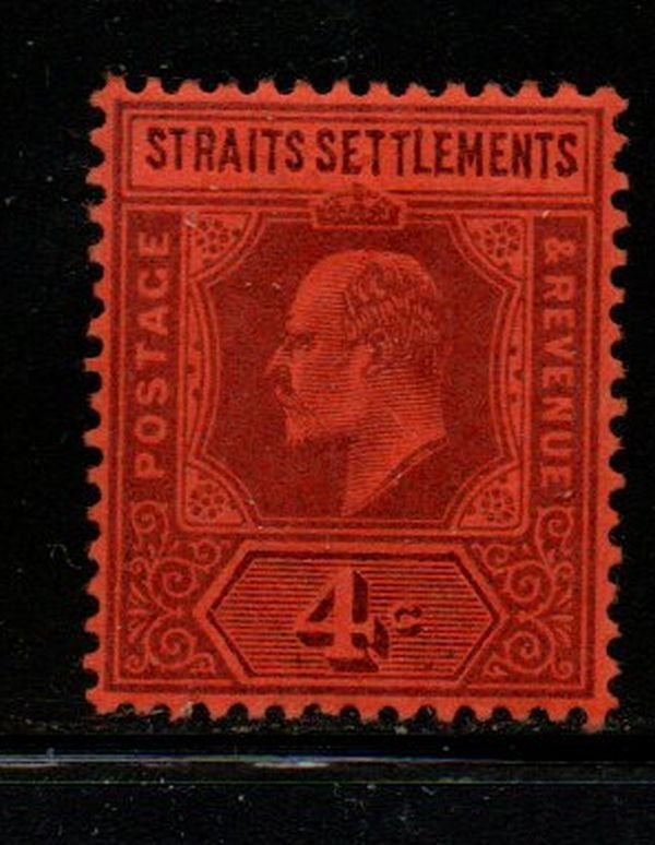 Straits Settlements Sc 95 1902 5 c violet on red Edward VII stamp mint