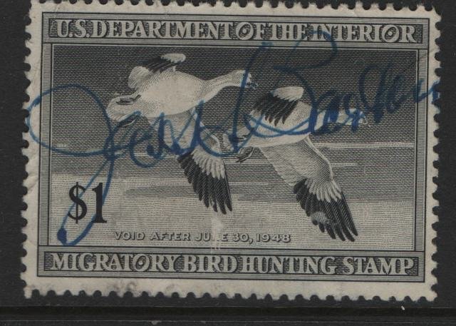 RW14   SIGNED  THINS  DUCK STAMP  1947, CV $15.00