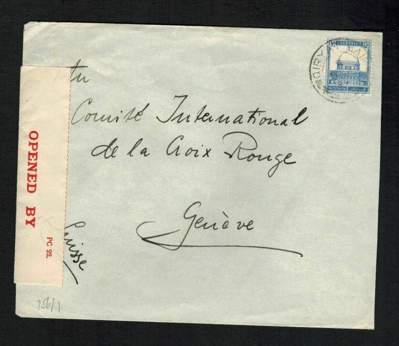 1941 Quiryat Haim Palestine cover to Red Cross Geneva Switzerland Censored