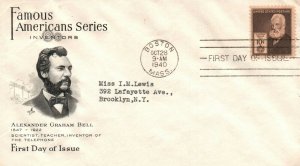 1940 - Inventors: A Graham Bell FDC - Typed - Single - Cachet - F275