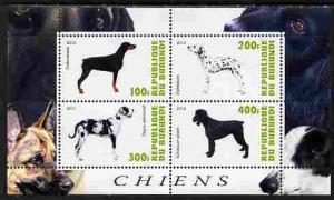 Burundi 2010 Dogs #8 perf sheetlet containing 4 values un...