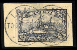 German Colonies, Togo #18 Cat$135, 1900 3m black violet, used on piece