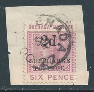 Grenada #J6 Used On Piece 6p Queen Victoria Issue Surcharged