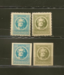 Germany Thuringia T7-T8 Soviet Zone 1945 Lot of 4 2xPerf 2xImperf MNH