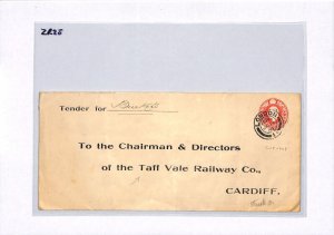 GB WALES Cover *TAFF VALE RAILWAY* Cardiff 1909 KEVII 1d Stationery CUT-OUT ZR25
