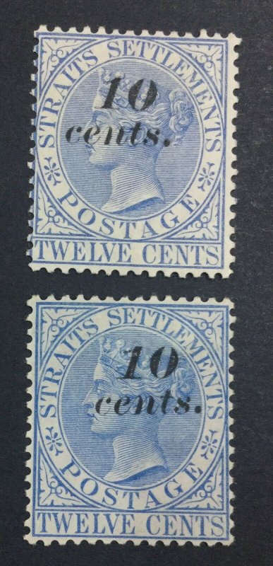 MOMEN: MALAYA STRAITS #45,45a 1880-1 MINT OG H £170 LOT #6855