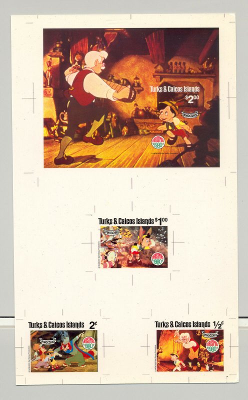 Turks & Caicos #442-451 Christmas, Disney 9v & 1v S/S Imperf Chromalin Proofs