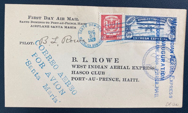 1927 Dominican Republic To Port Au Prince Haiti First Flight Airmail Cover FFC