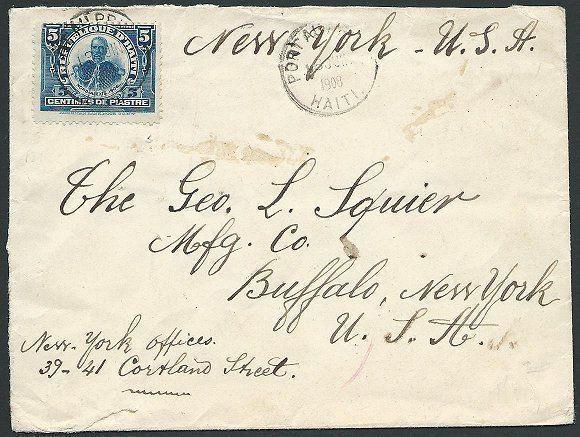 HAITI 1909 5c on cover Port Au Price to New York...........................43640