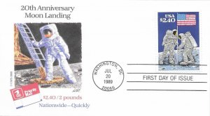 1989 FDC, #2519, $2.40 10th Anniversary Moon Landing, USPS