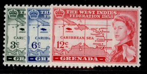 GRENADA QEII SG205-207, 1958 British Caribbean federation set, LH MINT.