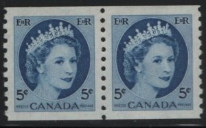 Canada 1954 MH Sc 348 5c Queen Elizabeth II, Wilding Coil Pair