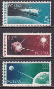 Poland 1959 Sc 875-7 Soviet Rocket Moon Landing Perforated Stamp MNH