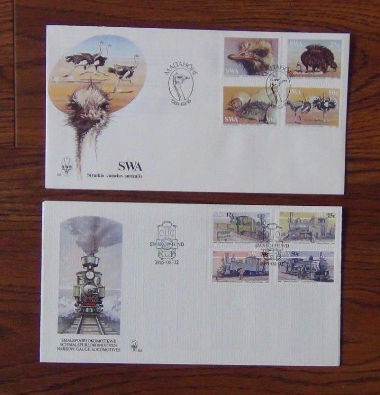 South West Africa 1984 1985 FDC X 10 Strauße Gebäude Eisenbahn Feder Musik