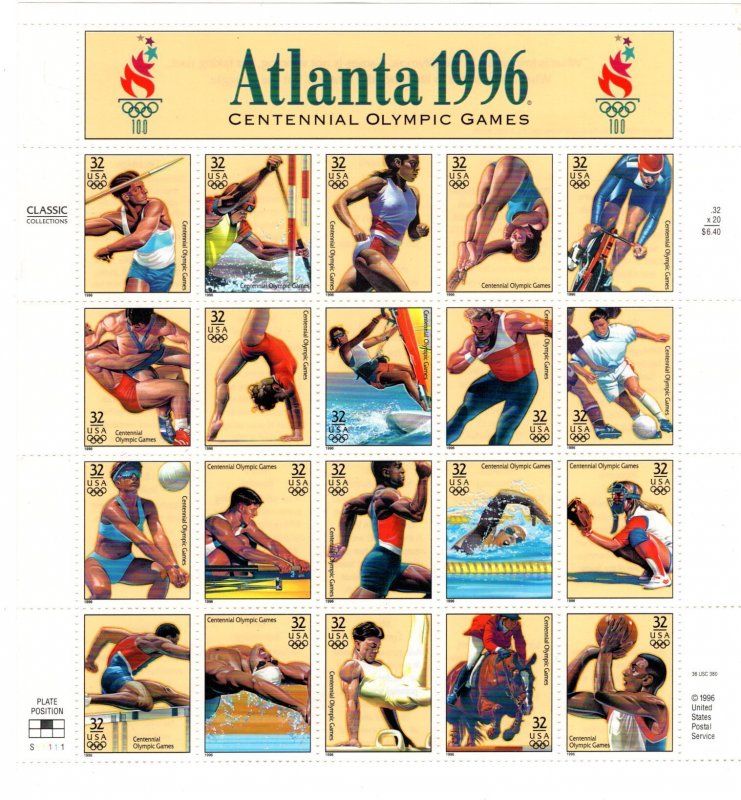 US 3068, VF, MNH,  1996 Olympics,   CV $14.00  ...  6786242