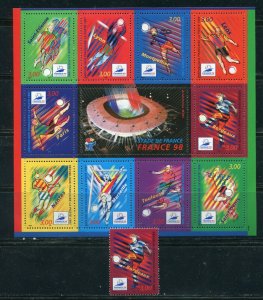 France 2624, 2624a World Cup Type Sheet and Single Stamp 1998