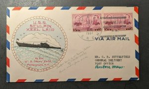 1937 USS Sculpin Keel Laid Hand Drawn Gow Ng Airmail Navy Cover USS Perch Cancel