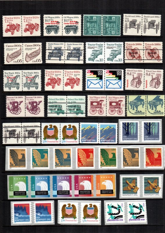 United States  26 coil strips of 2 MNH cat $20.00