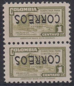 COLOMBIA 1948 Sc 562 PAIR WITH INVERTED OVERPRINT MNH F,VF 